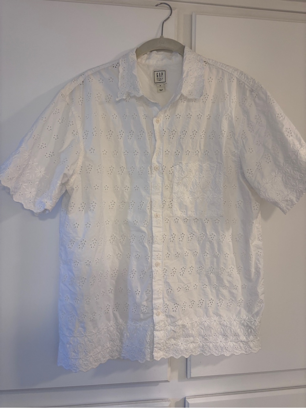 GAP X Doen White Eyelet Short-Sleeve Button-Down Shirt